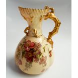 Royal Worcester blush ivory jug hand painted with spring flowers and a naturalistic modelled twig