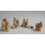 Four turn of the century carved ivory netsukes to include erotic example Condition