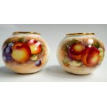 Pair of Royal Worcester blush ivory vases, painted with peaches and grapes.