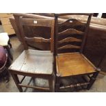 2 antique oak dining chairs with panel seats