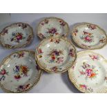 A set of 6 Dresden hand painted floral dessert plates with Dresden marks