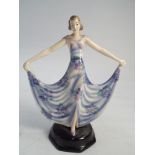 Goldscheider Austrian pottery figurine of a lady in an art deco lilac dress numbered on base