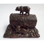 Victorian carved wood black forest casket carved as a log with a bear on the top - 22cm across