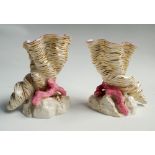 Pair of Royal Worcester Cornucopia shell posy vases on seaweed naturalistic modelled bases .