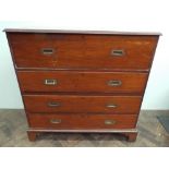 A 19th century mahogany 2 part military campaign secretaire chest with recessed brass handles