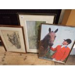 A collection of prints and a signed poster of Harvey Smith