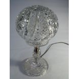 A vintage cut glass lead crystal globe table lamp height 35cms