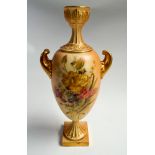 Royal Worcester blush ivory twin handled urn shaped vase,