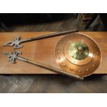 2 reproduction spears and a reproduction copper and brass shield