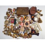 An interesting collection of military items to include 1st World War Christmas tin,