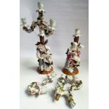 Large pair of Augustus Rex Dresden figural candlesticks modelled as a shepherd and shepherdess (as
