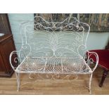 Antique style decorative white painted iron garden seat