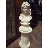 Garden female statue on plinth base, statue 42 cms, column 36 cm,