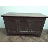 An antique oak 3 panel coffer 110cms wide,