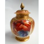 Royal Worcester pot pourri jar and cover, hand painted with autumnal fruits,