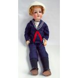 Large Armand Marseille German bisque head dressed sailor boy doll, head numbered 390 A9M.