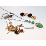 Mixed lot of costume jewellery, jade effect paste pendent,