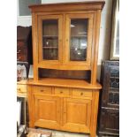 A French cherry wood buffet style dresser with glazed top above 3 drawers and cupboards under