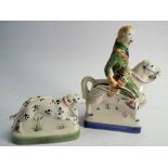 Rye pottery figure of a huntsman on horseback followed by hounds