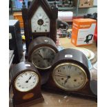 4 assorted mantle clocks and a shelf clock