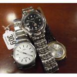 3 gent's wrist watches to include Seiko Kinetic stainless steel