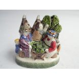 Rye pottery figure group of hop pickers outside oust houses