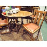 3' oval oak gateleg table on barley twist legs and four similar barley twist dining chairs