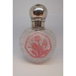 Victorian silver mounted cut glass and cameo panel scent bottle the spherical hob nailed cut body