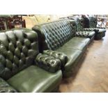 4 piece lounge suite in buttoned green leather comprising 3 seater settee,