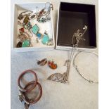 Silver jewellery, bangle, amber earrings etc.