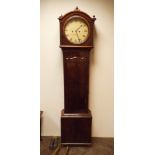 Early Victorian mahogany grandfather clock with striking movement with circular painted dial by