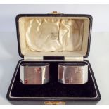 A pair of Art Deco case silver napkin rings in fitted box Birmingham marks