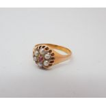 Victorian 18ct gold pearl and ruby cluster ring,