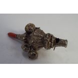 Victorian silver childs whistle rattle with coral handle