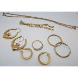 A collection of 9ct gold to include dress rings, earrings, chains etc, gross weight 18.