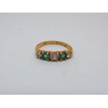 18ct yellow gold emerald and diamond 5 stone half hoop ring - size K