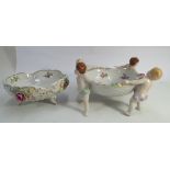 Two modern Dresden style floral encrusted sweetmeat baskets largest diameter 21cms across