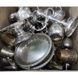 Very large box of silver plate etc.