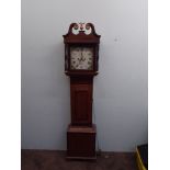 Country made 8 day grandfather clock in oak and mahogany cross banded case with square painted dial