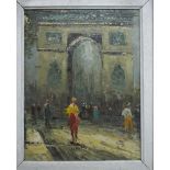 Oil on canvas painting depicting the Arc de Triomphe in Paris, unsigned.