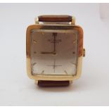 Vintage gents Jaeger-LeCoultre gold filled wristwatch with square dial and baton markers.