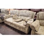3 seater settee 3 piece lounge suite in fawn and floral patterned covering with loose cushions
