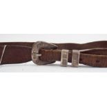 Vintage brown leather belt with hallmarked silver buckle fastening