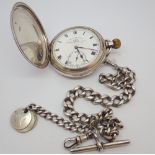 Late Victorian silver pocket watch on chain,