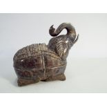 An Indian silver elephant shaped box 13cms across marked 900 PADN on the base