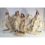 3 Victorian Staffordshire flat back figurines 36cms tall gilding worn old repair