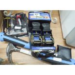 New 2 piece ratchet tie down strap set, heavy duty staple gun,