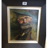 Henrie Pitcher oil on board portrait of an elderly Scottish with a tam o shanter hat signed lower