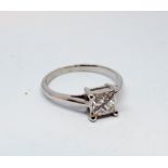 18ct white gold princess cut diamond ring, diamond approximately 3/4 carat weight.