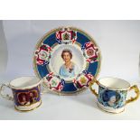 2 Aynsley limited edition commemorative royal mugs and a Royal Worcester limited edition Queen